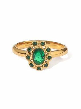 SIZE 7 | 18K Gold Plated Emerald Green Cubic Zirconia Ring